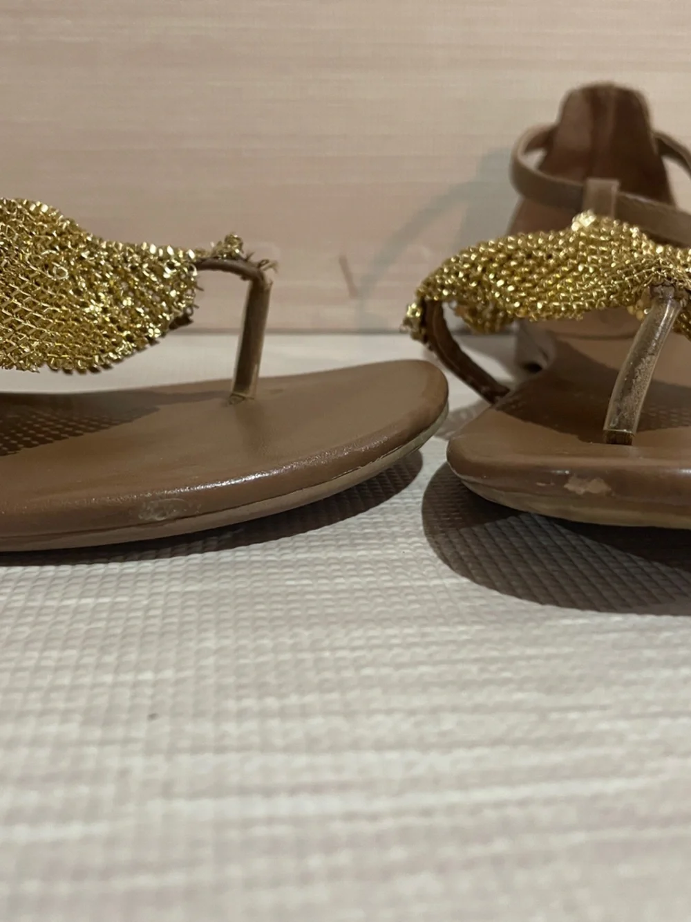 Qupid Gold Metallic Mesh Sandals